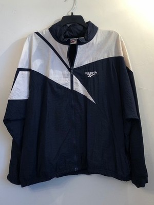 Reebok Track Jacket Men XL Vector Full Zip Colorblock Windbreaker Vtg 90s Navy