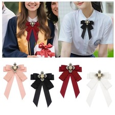 Ribbon Bow Brooch Pre Tied Bowknot Women Neck Tie for Blouse Shirts Ceremony