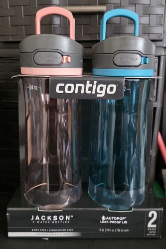 Contigo Jackson auslaufsichere Wasserflasche mit AUTOPOP Deckel, 24 Unzen, 2er-Packung siehe Bilder