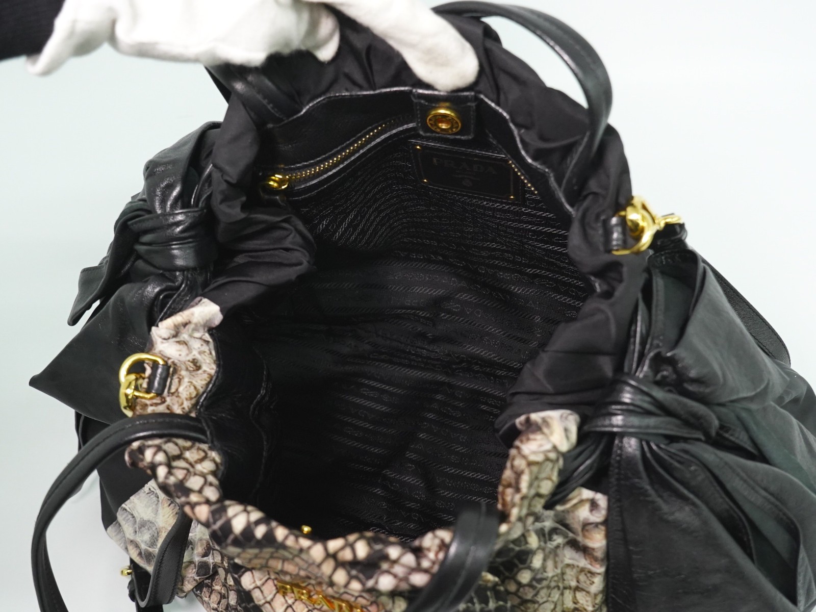 PRADA Python Print Nylon 2way Shoulder Tote Bag B… - image 13