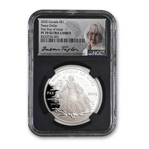 2025 Canada Peace Dollar 1 oz Silver Proof PF70 FDOI UC Susan Taylor Black Core