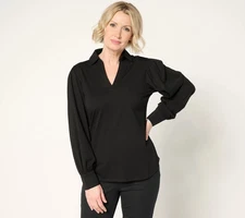 by Stacy London Blouson-Sleeve Knit Top w/Collar - Women's XL - Black