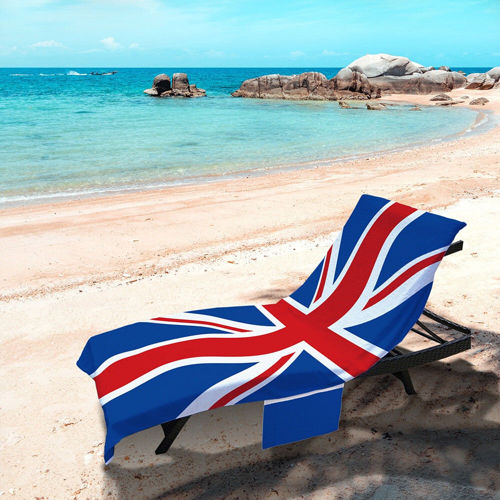 Union Jack Design Full Length Sun Lounger Towel with Pocket