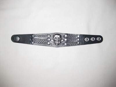 Faux leather skull bracelet w/chains black nip thrash punk metal cyberpunk goth