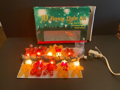 Vintage New in Box 10 Light Gingerbread Men Christmas Light Set