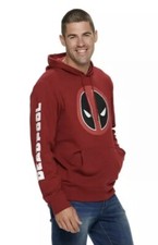NEW MENS MARVEL DEADPOOL PULLOVER HOODIE SWEATSHIRT RED BURGUNDY SIZE Small