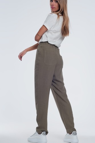 Pantaloni donna estivi sportivi larghi leggeri lino verde vita alta casual  da S | eBay