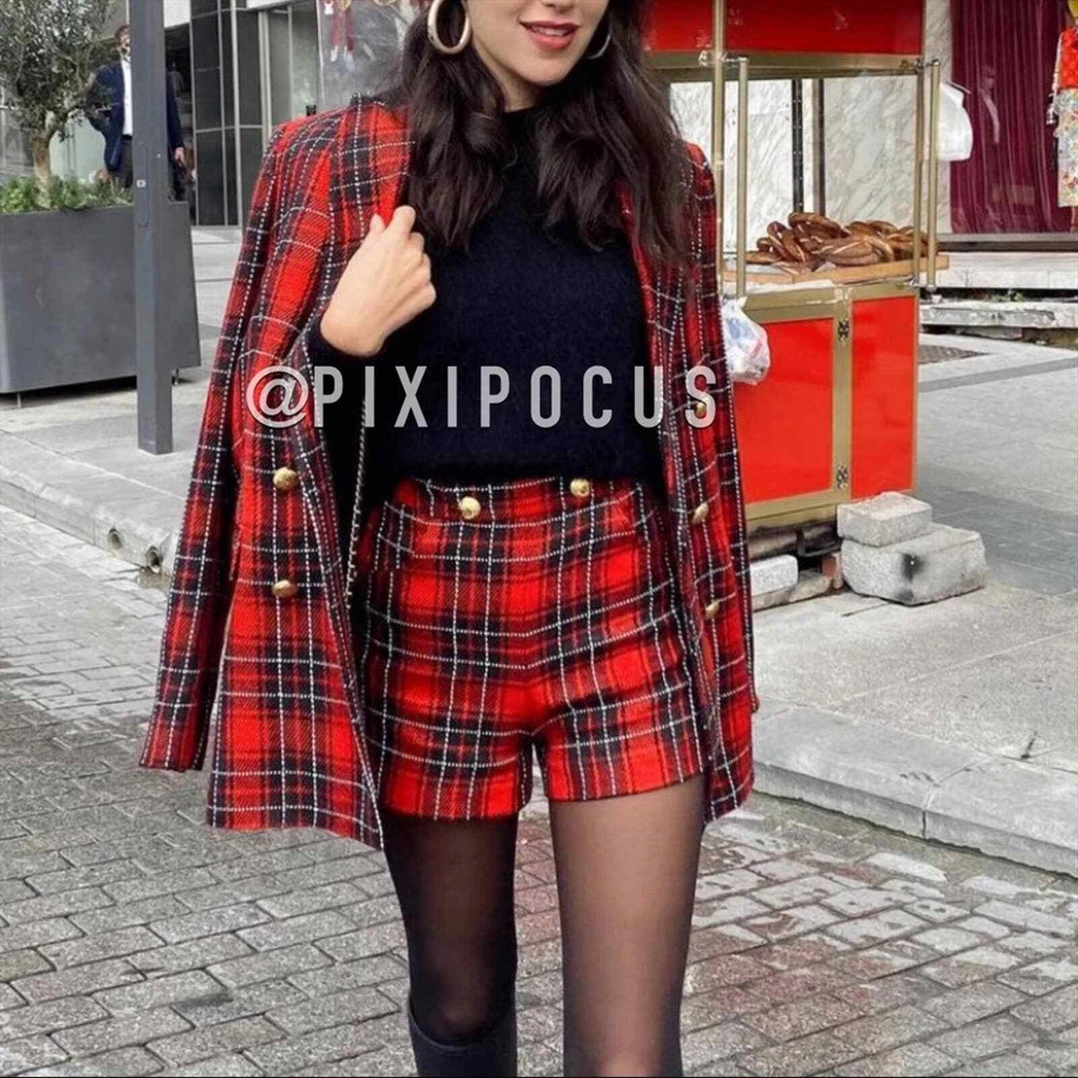 Red plaid high store waisted shorts