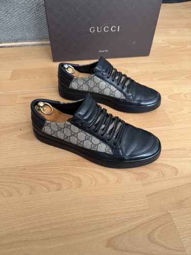 Gucci 386752 Scarpe da Ginnastica Uomo Beige/Nero Monogram Pelle Sneakers 8,5 - Foto 2 di 14