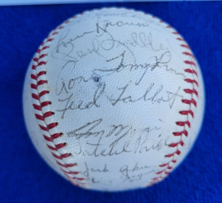 1965 KANSAS CITY A'S SIGNED TEAM BASEBALL WITH SATCHEL PAIGE & JIM