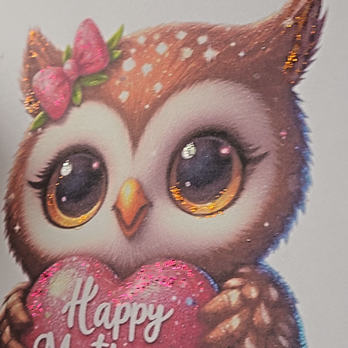 Mother's Day Card – Sparkly Baby Owl – Cute Glittery Greeting for Mom - Picture 3 of 4