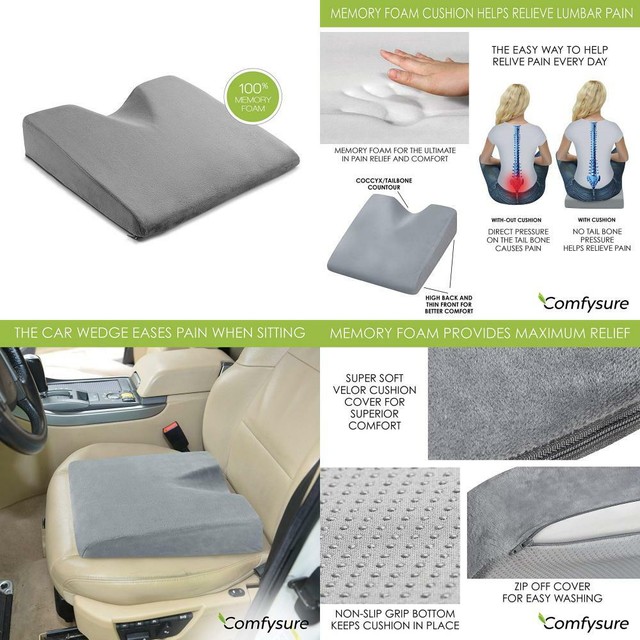 COMFYSURE Car Seat Wedge Pillow Memory Foam Firm Cushion Orthopedic