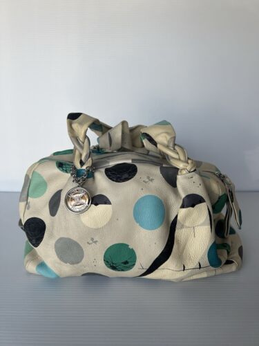 CELINE Leather 2008 Handbag BANK SWALLOW Cruise Japan Blue Green Grey Polka Dot - Picture 2 of 20