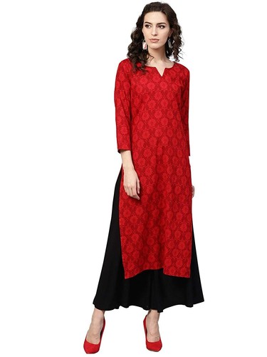 Women's Red Printed Straight Kurta 