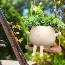 Decorative Swing Face Planter Pot for Living Spaces Garden Decor Gift Idea Plant