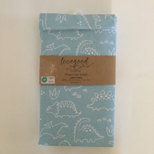 NEU Spannbettlaken Dinosaurier Motiv blau 100% Baumwolle für Baby | LoveGood Baby - Bild 3 von 4