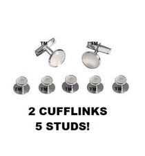 New Round White Pearl Silver Tuxedo Shirt 5 Studs Tux Cuff Links Mardi Gras