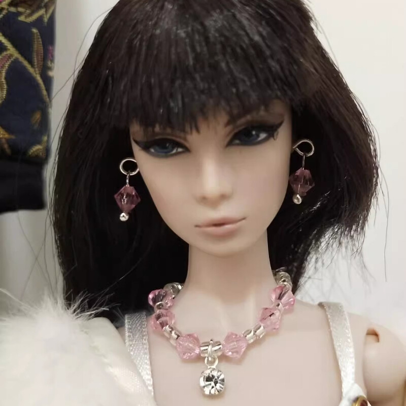 1/6 Scale Soldier Doll Jewelry Set with Pink Gem Earrings & Necklace  -image