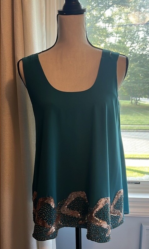 MM Couture Women's Sequin Blouse Small Teal/Silver