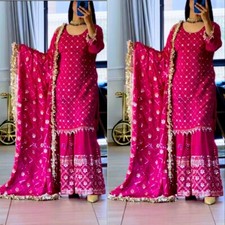 Festival Collection Pink Chinon Silk Kurta Palazzo With Dupatta For Women
