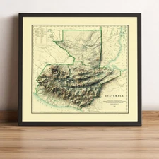 Guatemala Vintage Map, Guatemala 2D Relief Map - 2D Flat Print