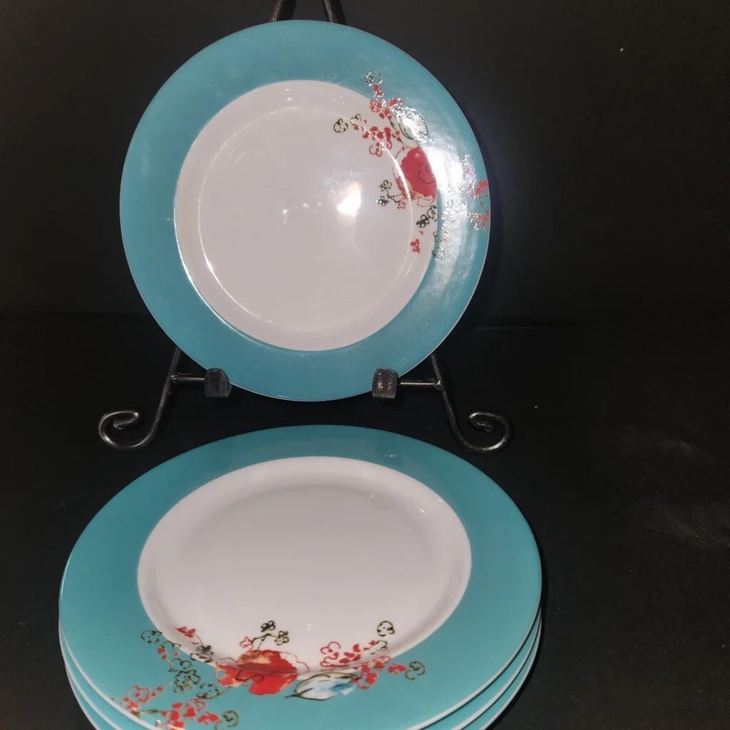Lot of 4 Simply Fine Lenox Chirp Pattern Dessert Plates 6 3/8” Teal Floral eBay