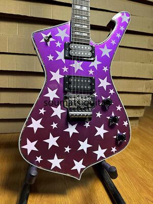 US Warehouse White Star Iceman Purple Electric Guitar HH Open Pickups FR Bridge