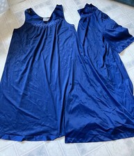 Vintage Vassarette Nightgown Robe Set Women's Medium Navy Blue Made USA