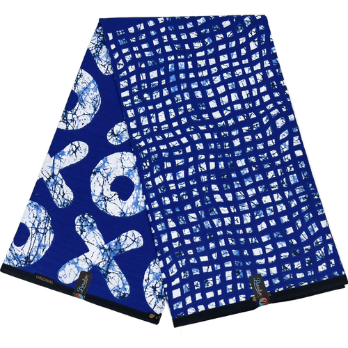 African Fabric Print 6 Yards Ankara 100% Cotton Blue White Sewing Material