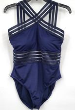 NWOT Kenneth Cole Stompin  My Stilettos High Neck One Piece Swimsuit Blue Large