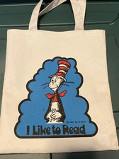 Vintage 1957 Dr. Seuss Cat In The Hat Canvas Tote Bag I Like To Read Book Bag