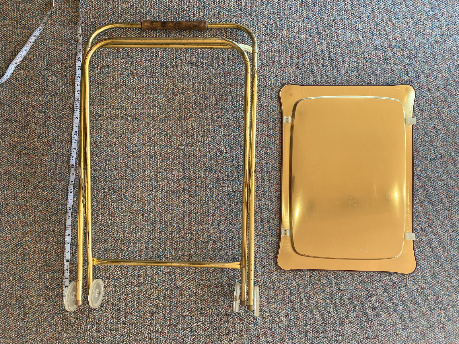 Vintage Atomic MCM Starburst Lavada Metal TV Tray with Wheeled Rack