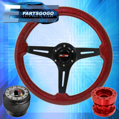 Metallic Red Wood Black Deep Dish Steering Wheel + Extender For 89-05 Eclipse