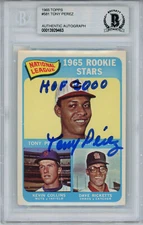 Tony Perez Autographed 1965 Topps #581 Rookie Card HOF Beckett Slab 33687