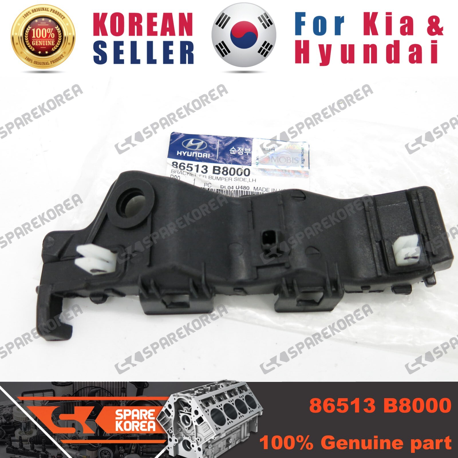 Genuine/OEM 86513B8000 BRACKET-FR BUMPER SIDE,LH for Hyundai New 