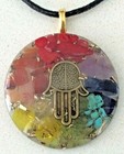 ORGONE Pendant Necklace Hamsa Hand Of Fatima & Seven Chakra Healing Stones