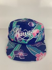 Vtg Hawaii Hat Spell Out Rope Logo Snap Back Baseball Trucker Surfer All Over