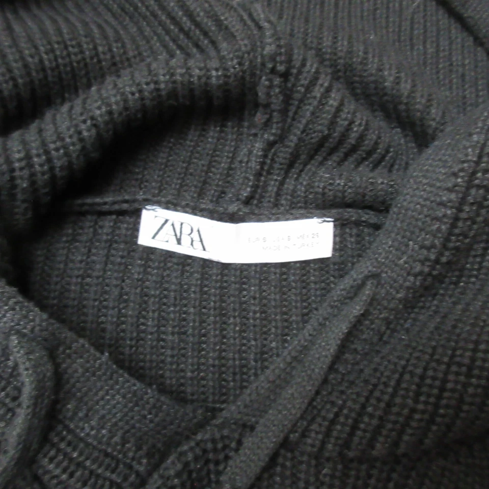 Sudadera con Capucha Zara Tejida Para Mujer Pequeña Negra Pullover Bolsillos Gran Tamaño Informal Algodón Foto 3 de 4