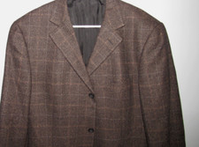 ERMENEGILDO ZEGNA Soft 42 Blazer Sport Coat Brown Tan Windowpane Cashmere Blend