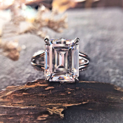 3.25Ct Emerald Cut Diamond White Gold Finish Engagement Ring Simulated in Size 9
