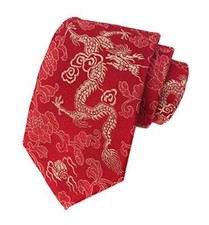 Men's Novelty Silk Tie Dragon Peony Embroidery Woven Wedding One Size Red Gold