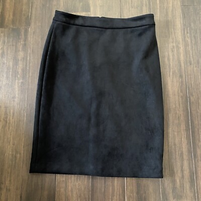 NWT Joan Vass Faux Suede Black Pencil Skirt Size Large
