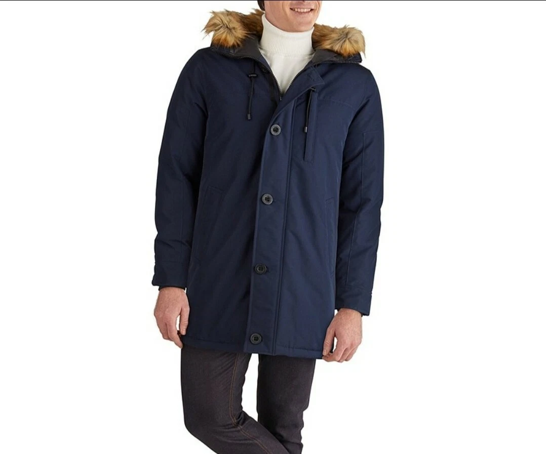 Veste parka homme a capuche en fausse fourrure GUESS marine taille M