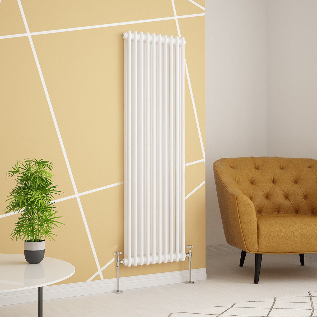 Traditional Cast Iron Style White Double Vertical Radiator 1500 x 470mm