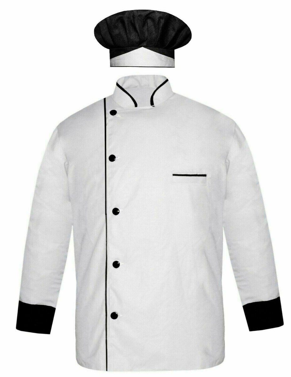 Chef Coat with Cap Full Sleeve Cuff and Collar Black Design Kitchen Uniform