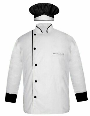 Chef Coat with Cap Full Sleeve Cuff and Collar Black Design Kitchen Uniform 