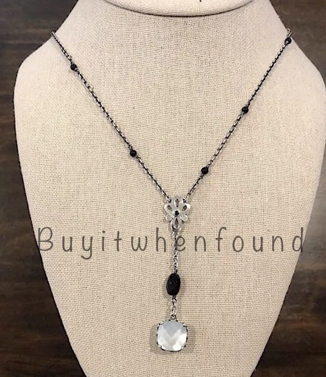 2 Layer Onyx Necklace With German Silver Hollow Beads, Black And White