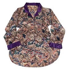 Vintage 90s Victoria Secret Floral Paisley Lounge Top S Purple Satin Gold Label