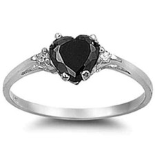 Black Onyx Heart  Cz .925 Sterling Silver Ring