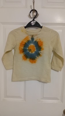 Neu Unisex Langarm Batik Oberteil mit orange & blau Zielscheibe Alter 2-3 Jahre